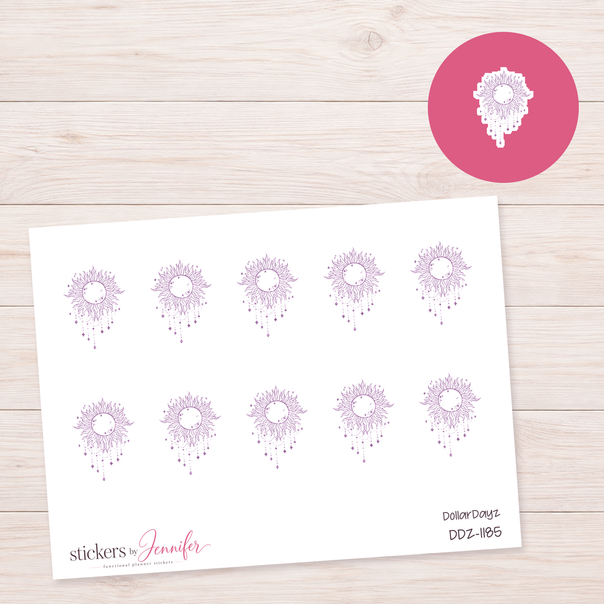 Purple Celestial Sun Planner Stickers | DDZ-1185
