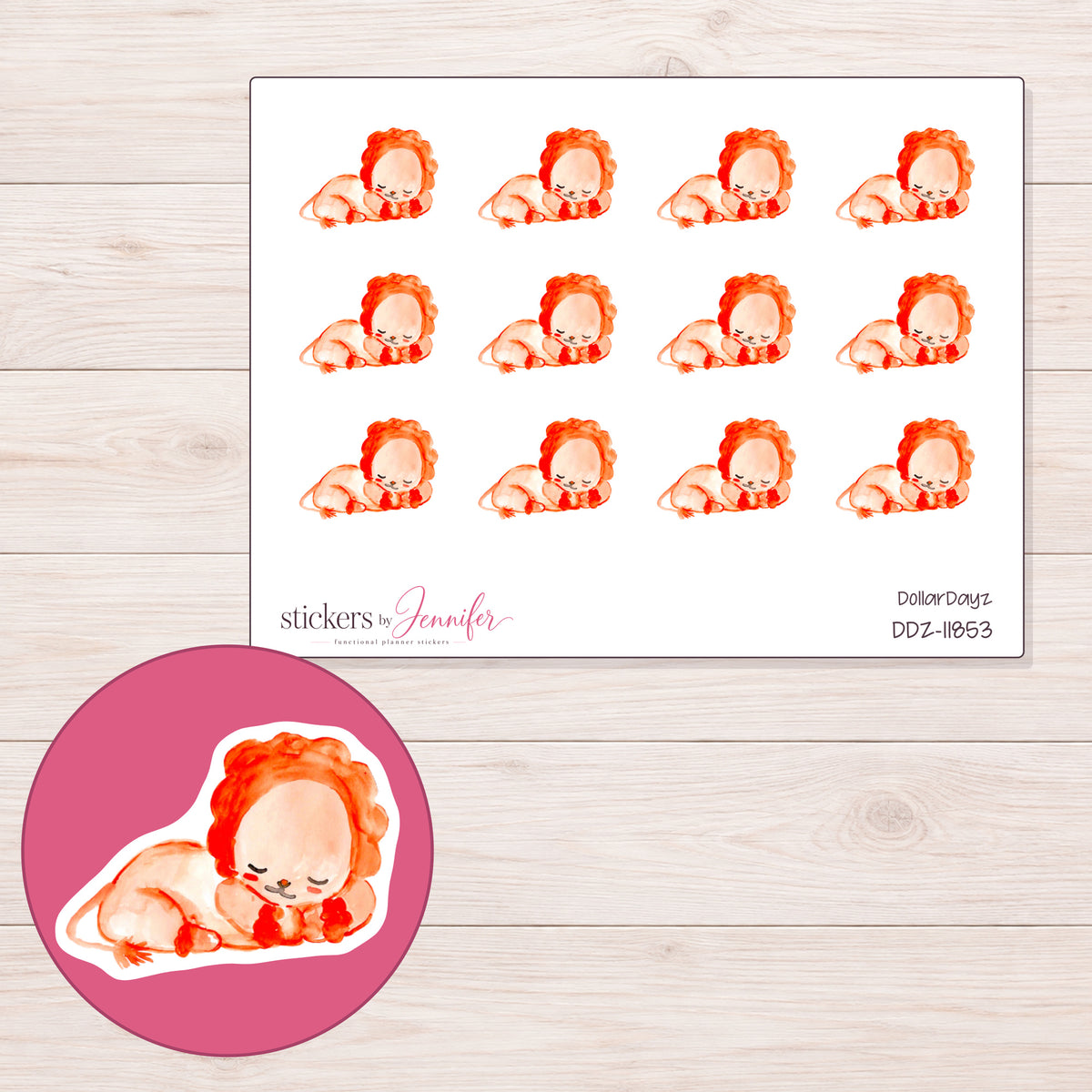 DDZ-11853 planner sticker sheet with enlarged sticker detail