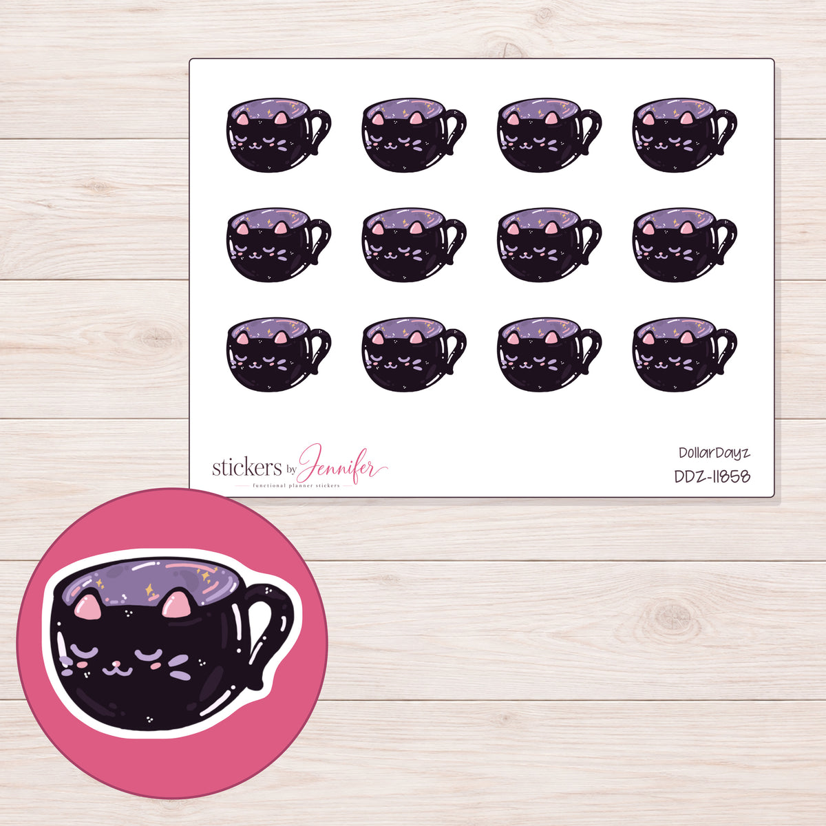 DDZ-11858 planner sticker sheet with enlarged sticker detail