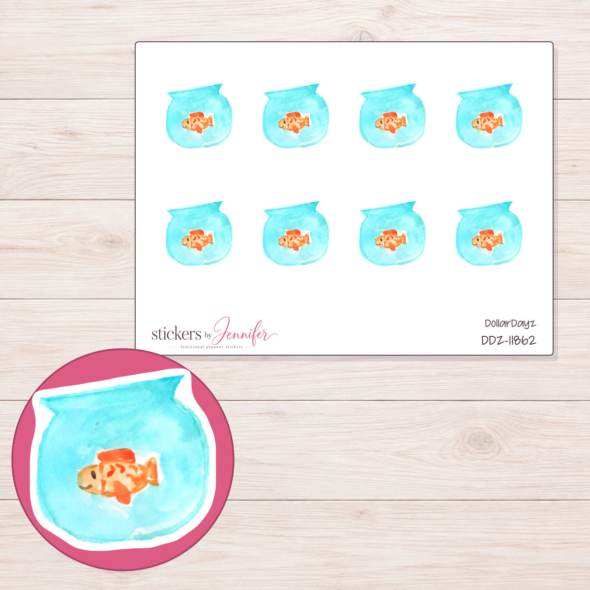 DDZ-11862 planner sticker sheet with enlarged sticker detail