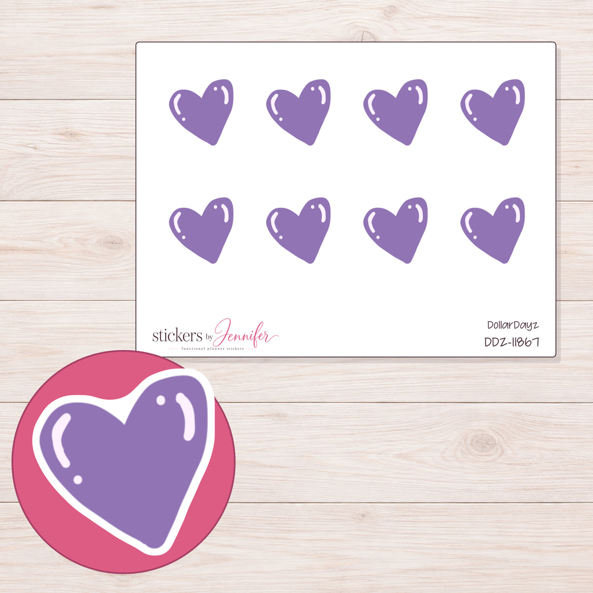 DDZ-11867 planner sticker sheet with enlarged sticker detail