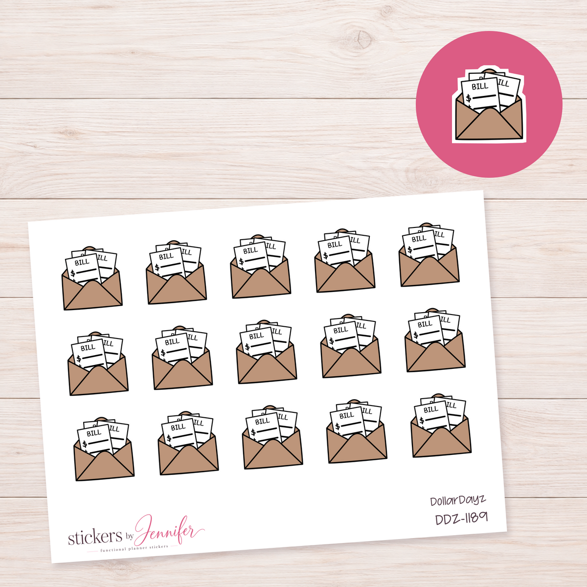 Brown Bill Envelope Planner Stickers | DDZ-1189