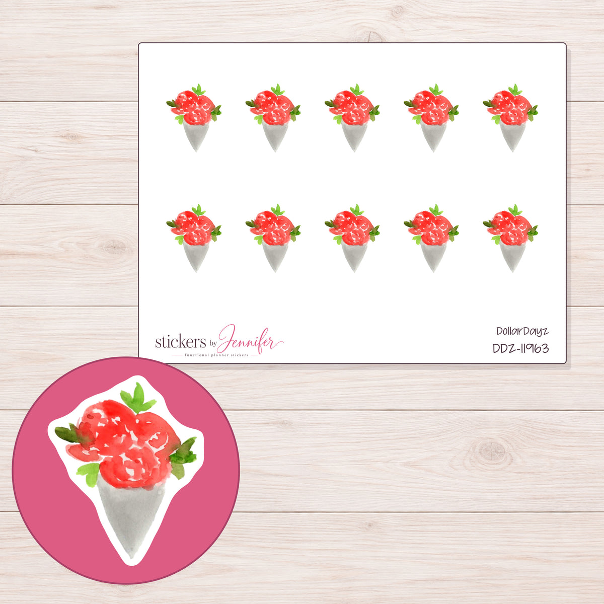 DDZ-11963 planner sticker sheet with enlarged sticker detail