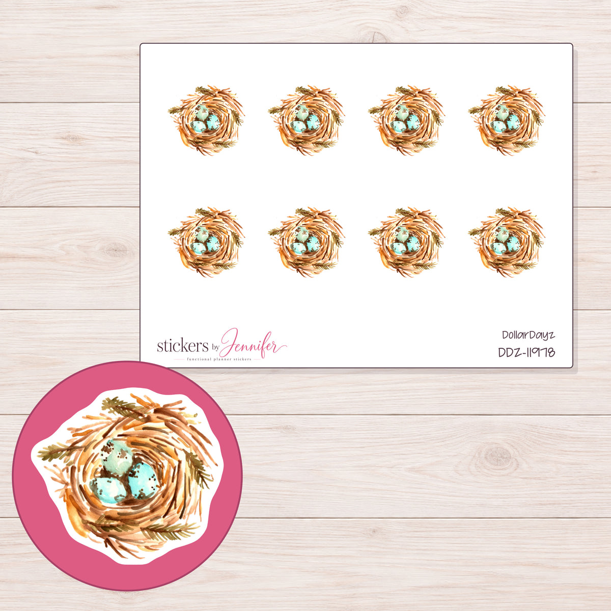 DDZ-11978 planner sticker sheet with enlarged sticker detail