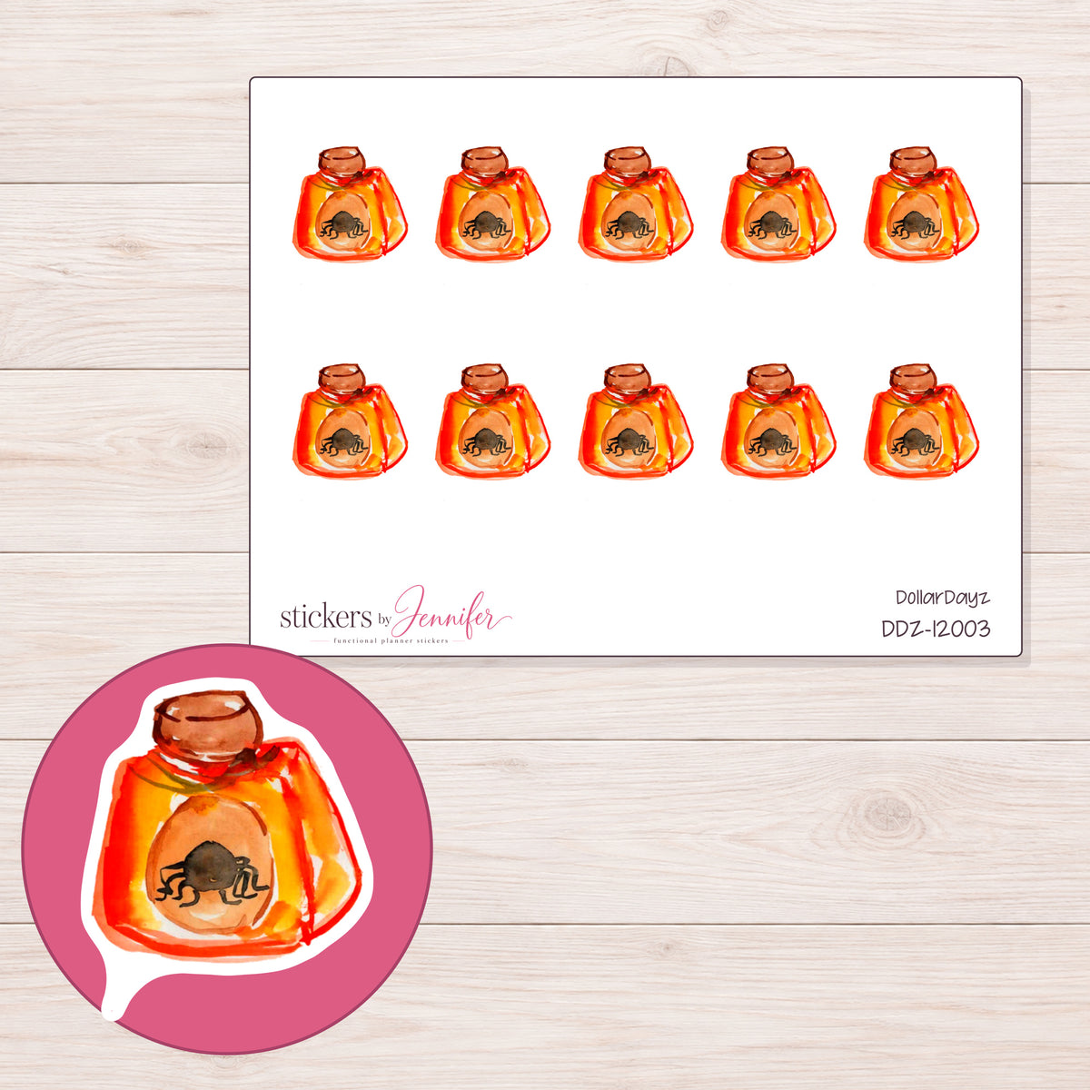 DDZ-12003 planner sticker sheet with enlarged sticker detail