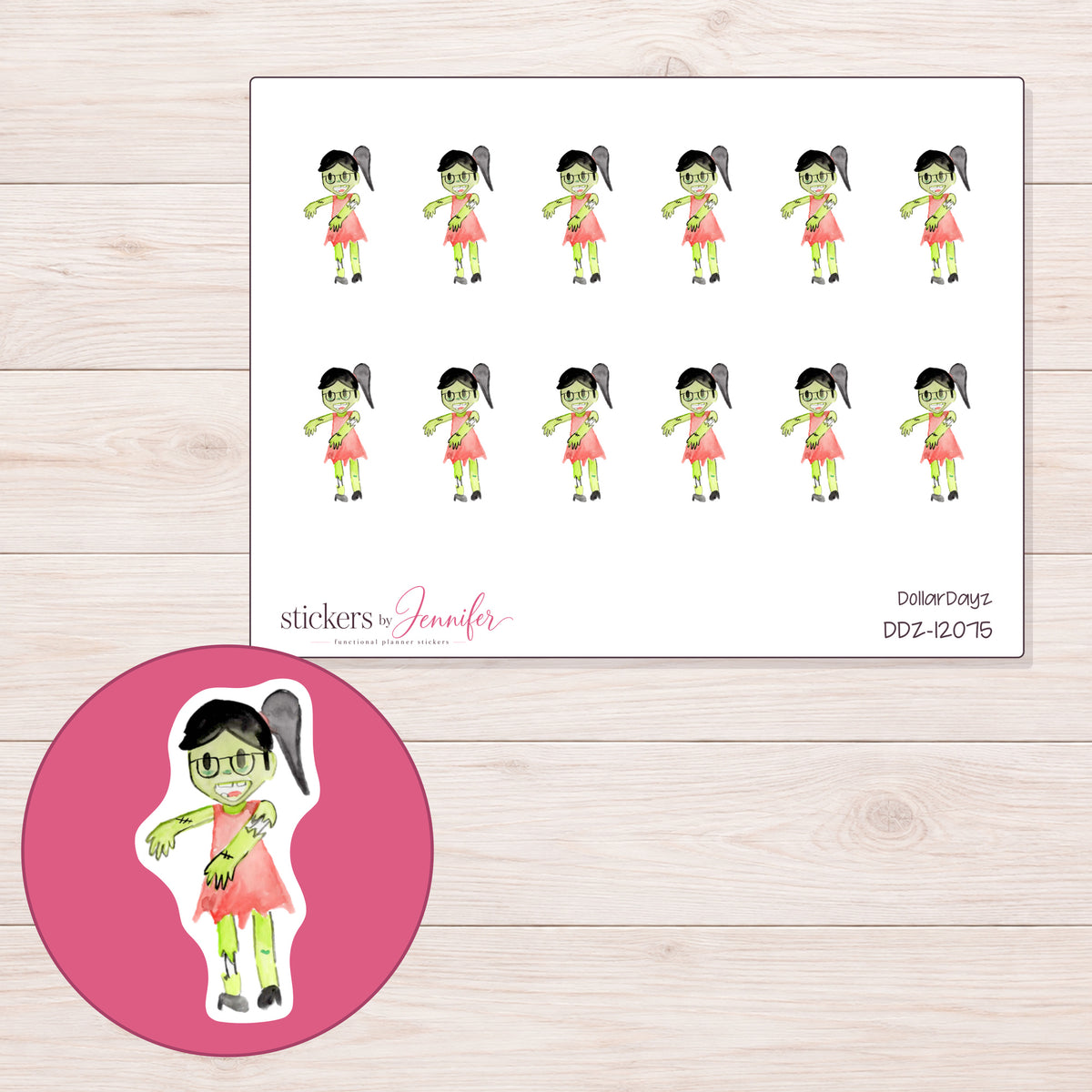DDZ-12075 planner sticker sheet with enlarged sticker detail