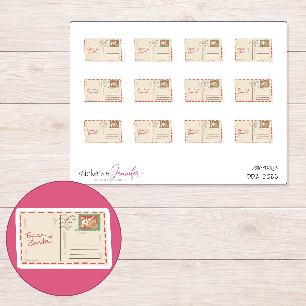 DDZ-12086 planner sticker sheet with enlarged sticker detail