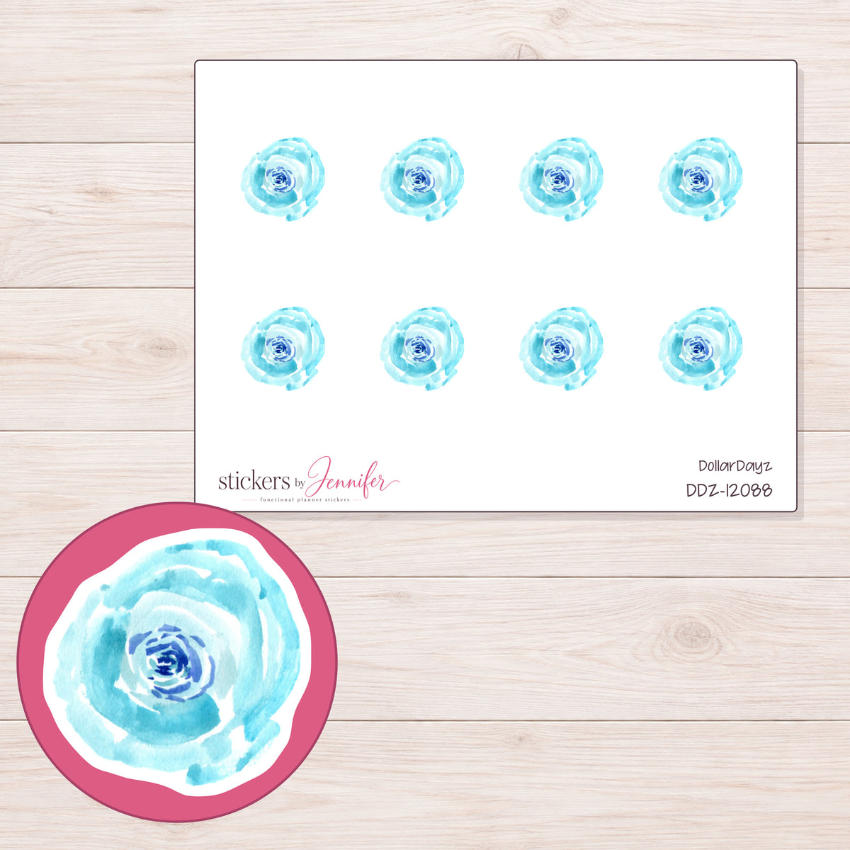 DDZ-12088 planner sticker sheet with enlarged sticker detail