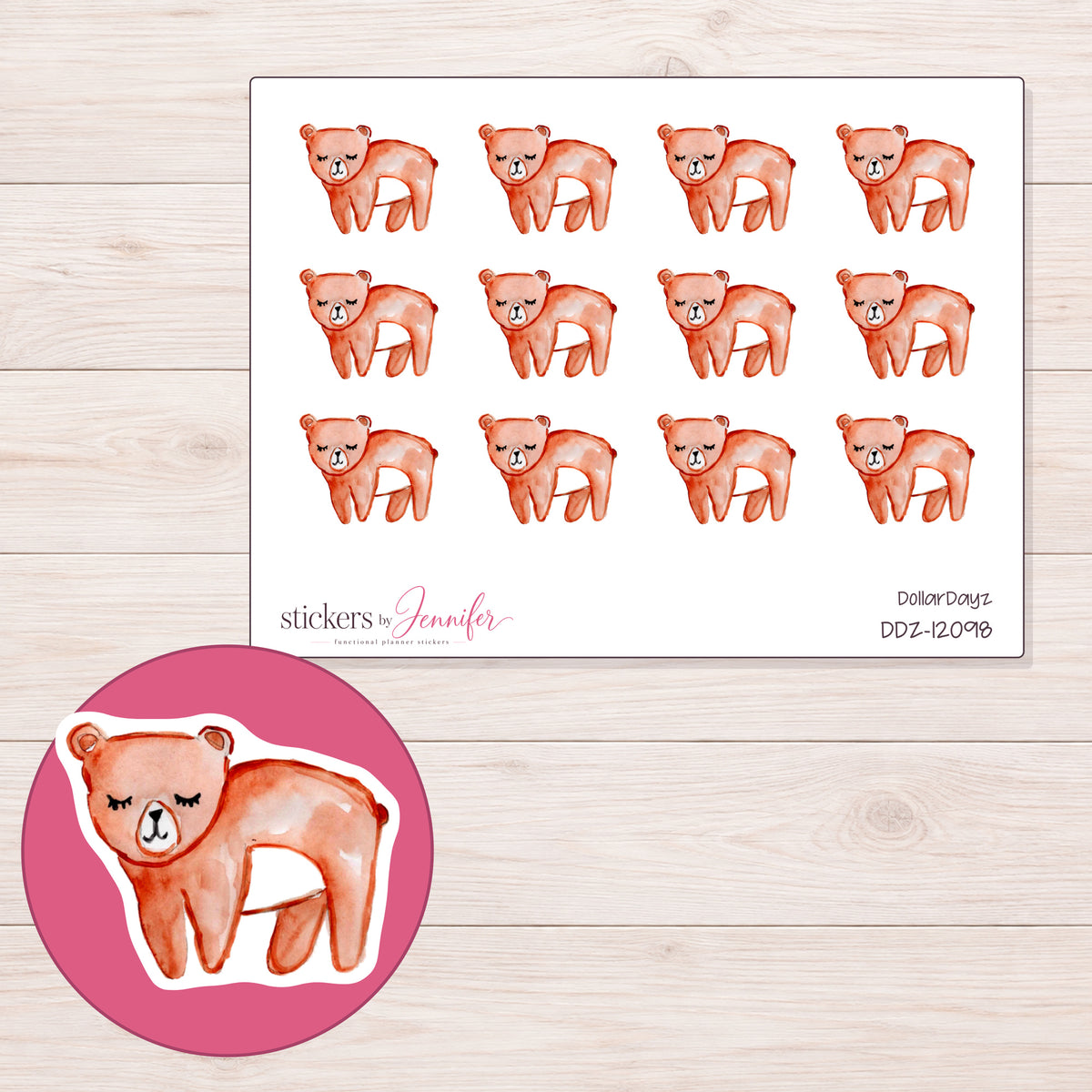 DDZ-12098 planner sticker sheet with enlarged sticker detail