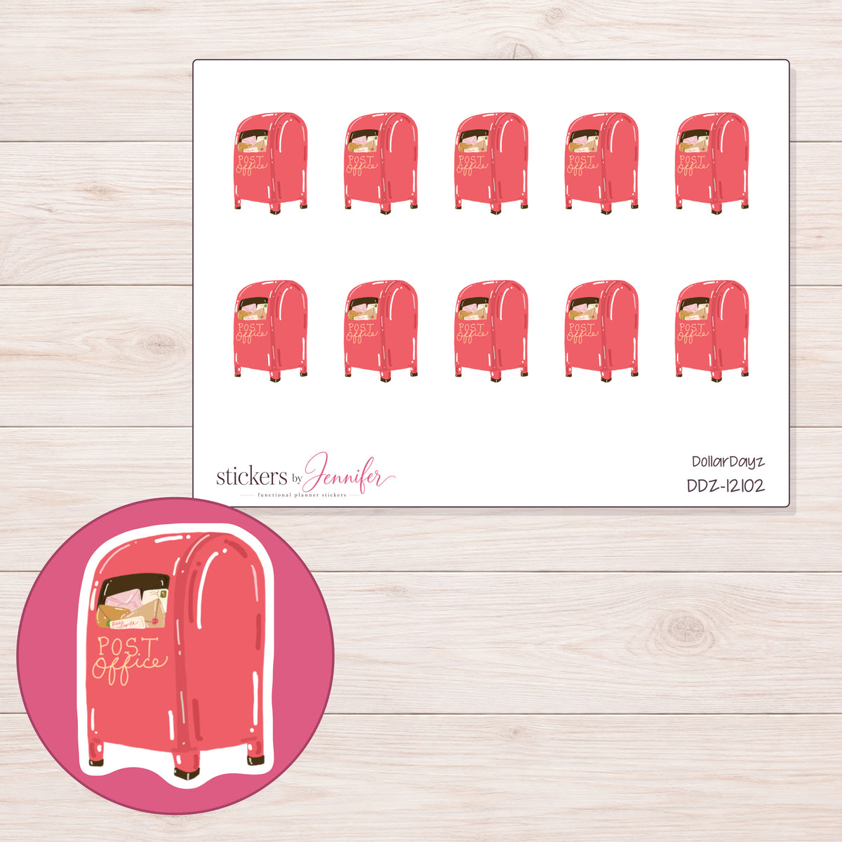 DDZ-12102 planner sticker sheet with enlarged sticker detail