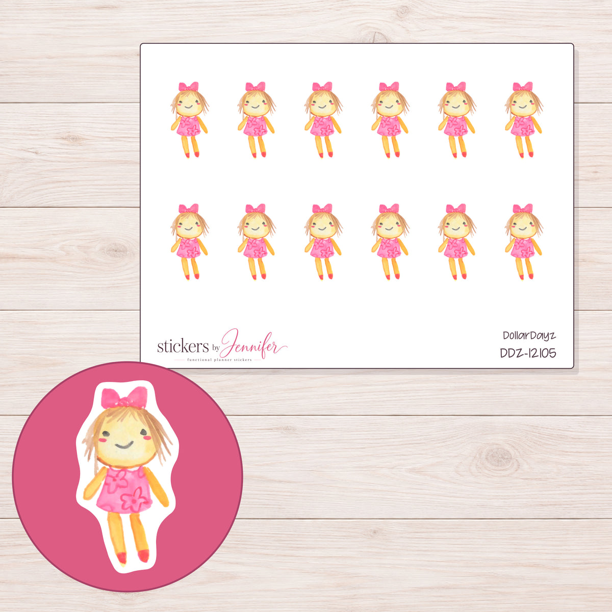 DDZ-12105 planner sticker sheet with enlarged sticker detail