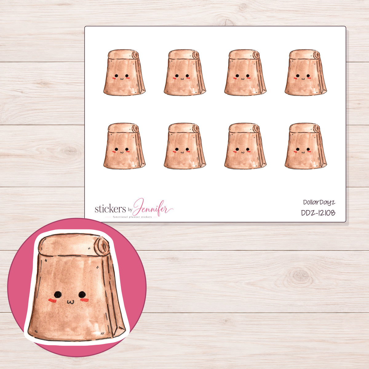 DDZ-12108 planner sticker sheet with enlarged sticker detail