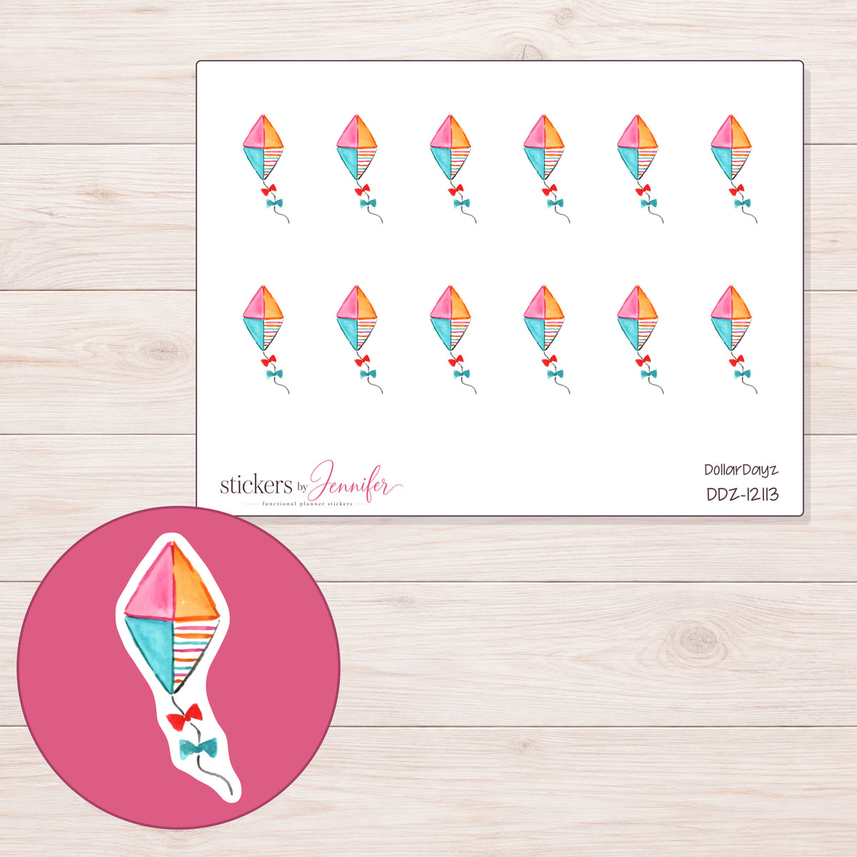 DDZ-12113 planner sticker sheet with enlarged sticker detail