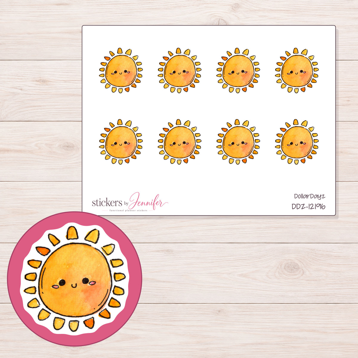 DDZ-12196 planner sticker sheet with enlarged sticker detail