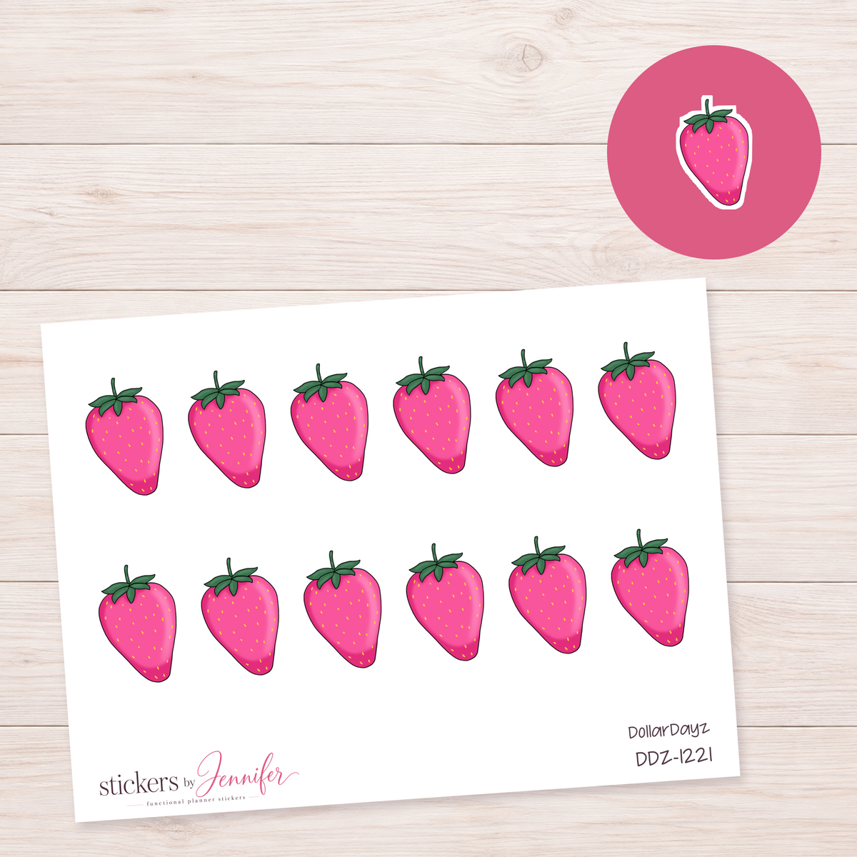 Pink Strawberry Planner Stickers | DDZ-1221