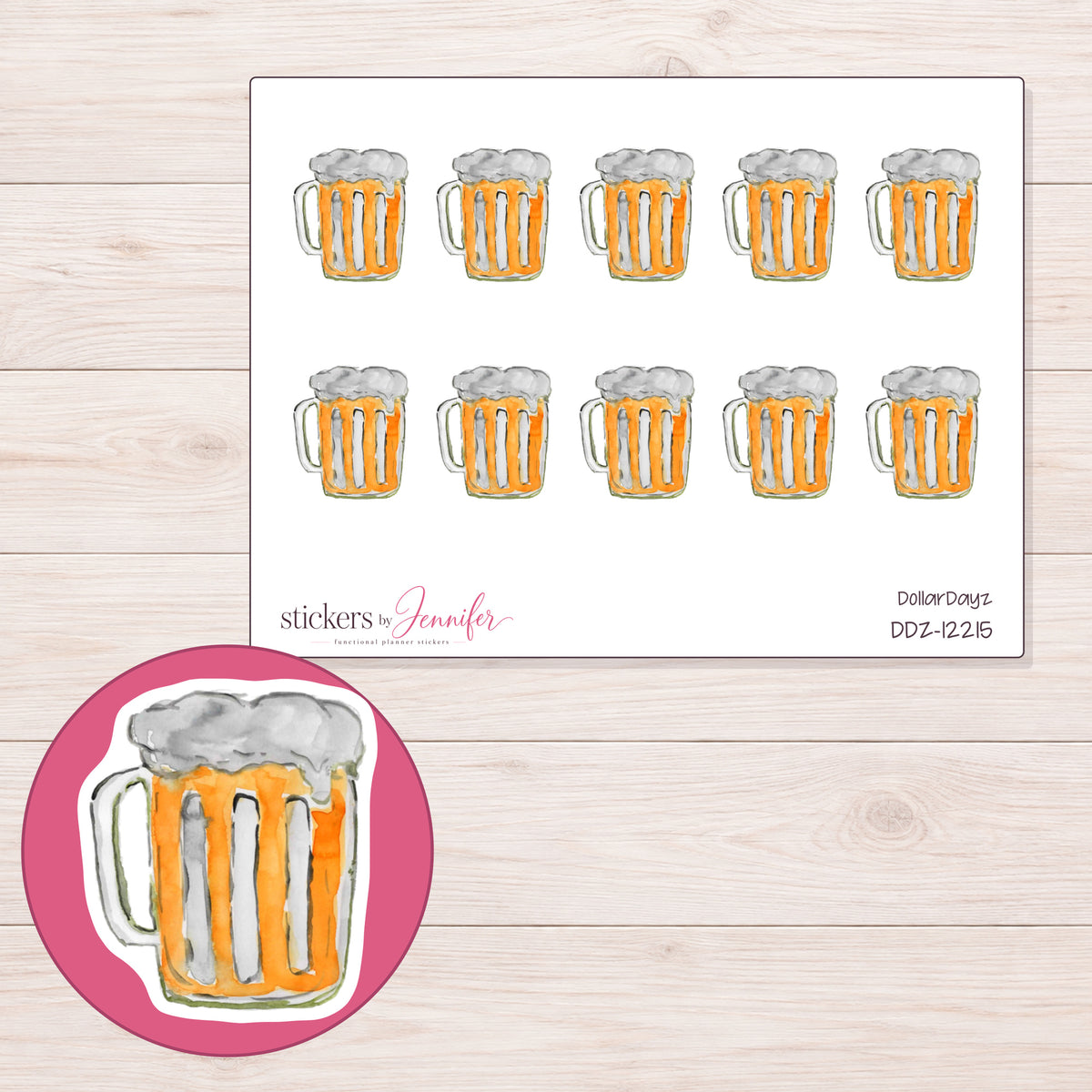 DDZ-12215 planner sticker sheet with enlarged sticker detail