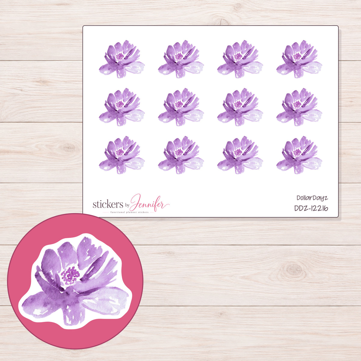 DDZ-12216 planner sticker sheet with enlarged sticker detail