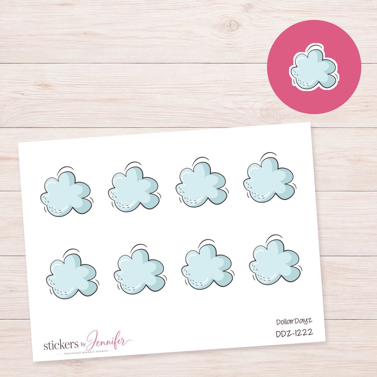 Pale Blue Flower Shape Planner Stickers | DDZ-1222