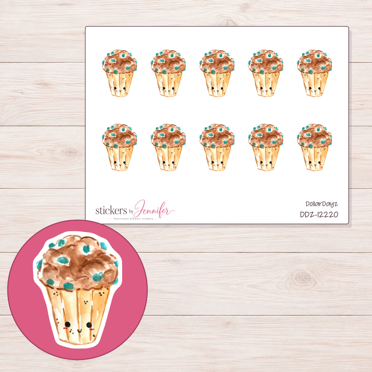 DDZ-12220 planner sticker sheet with enlarged sticker detail