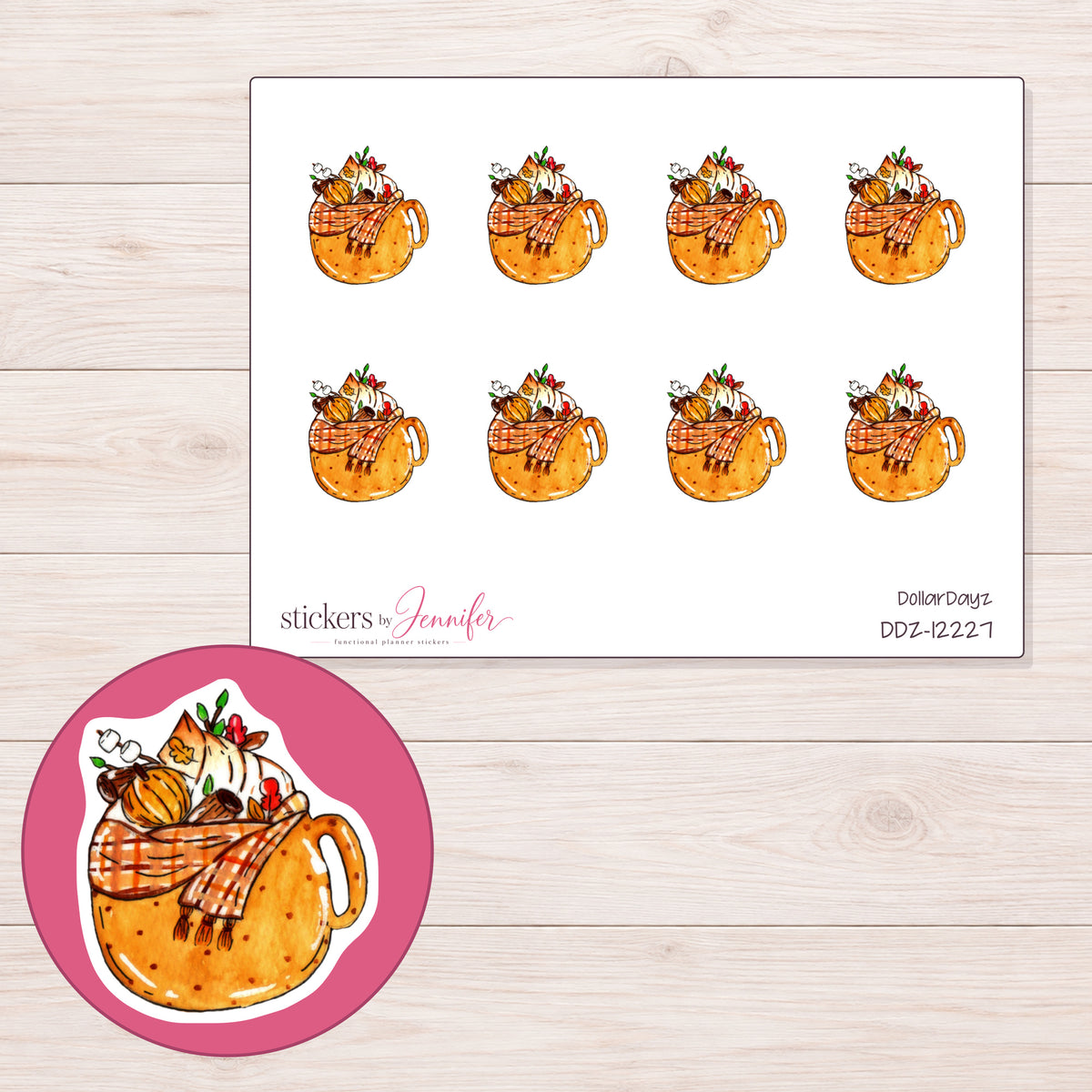 DDZ-12227 planner sticker sheet with enlarged sticker detail