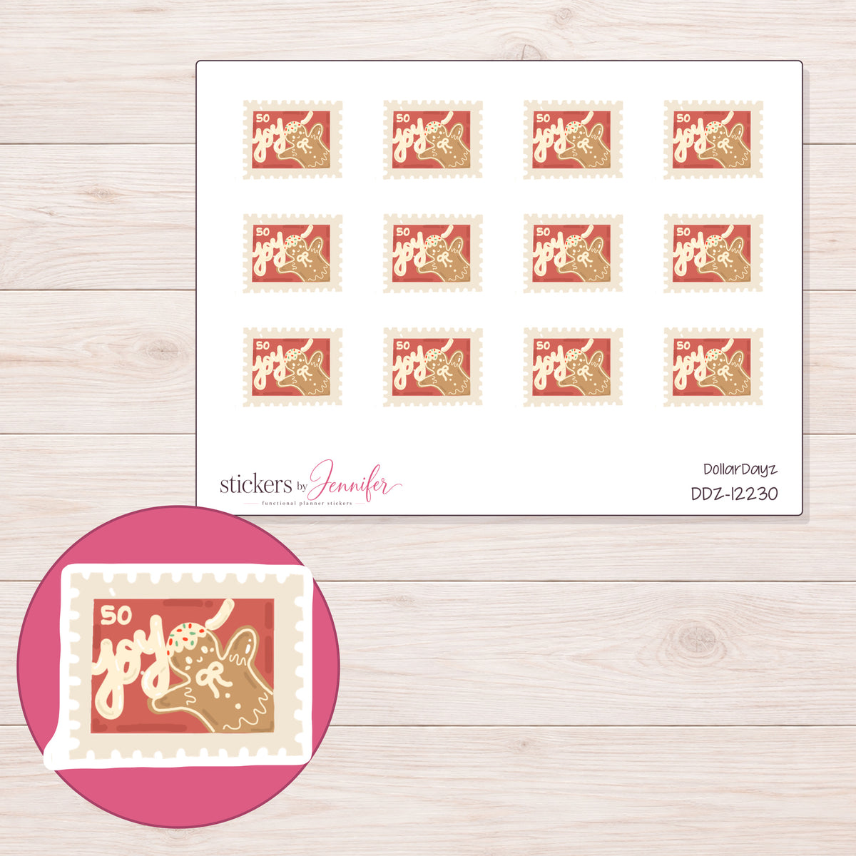 DDZ-12230 planner sticker sheet with enlarged sticker detail