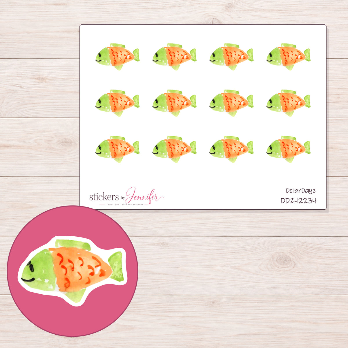 DDZ-12234 planner sticker sheet with enlarged sticker detail