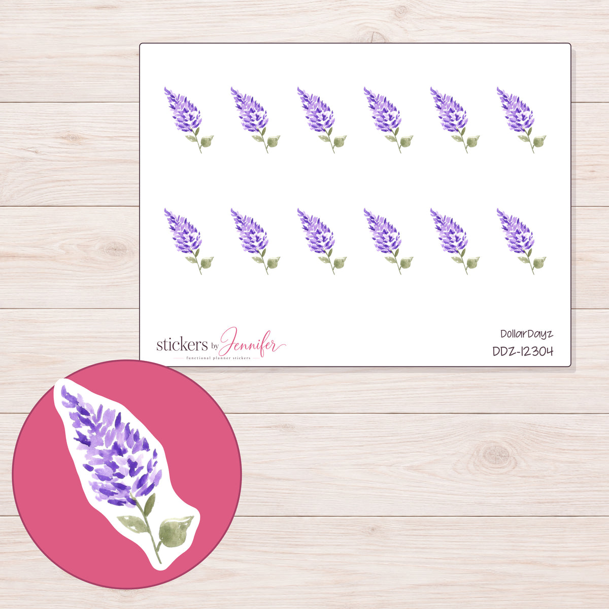 DDZ-12304 planner sticker sheet with enlarged sticker detail