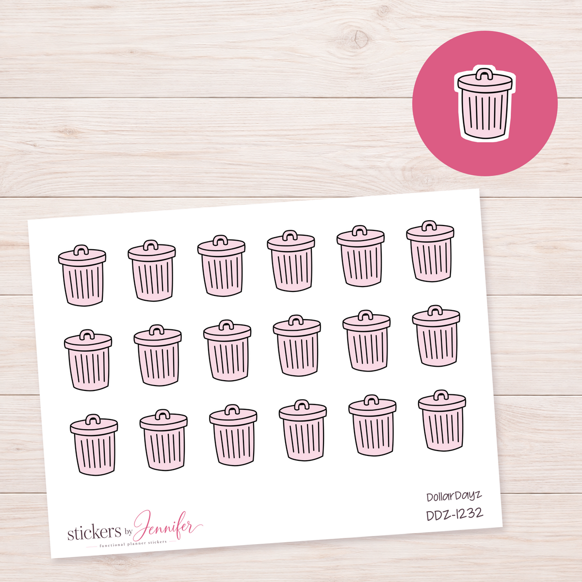 Pink Trash Can Planner Stickers | DDZ-1232