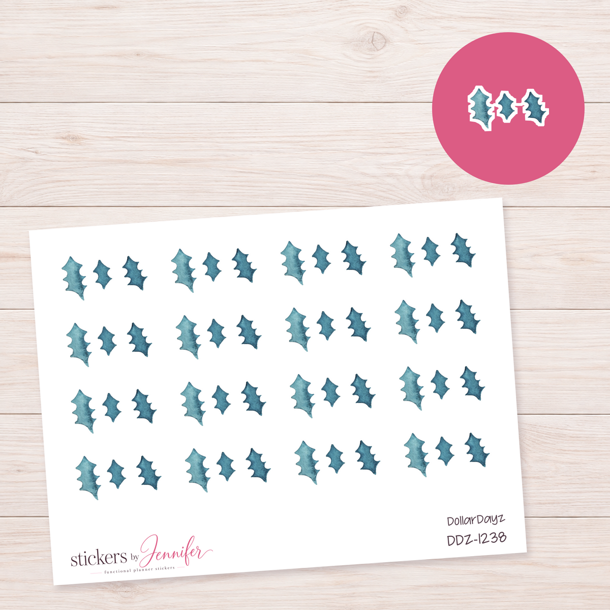 Teal Holly Leaves Planner Stickers | DDZ-1238