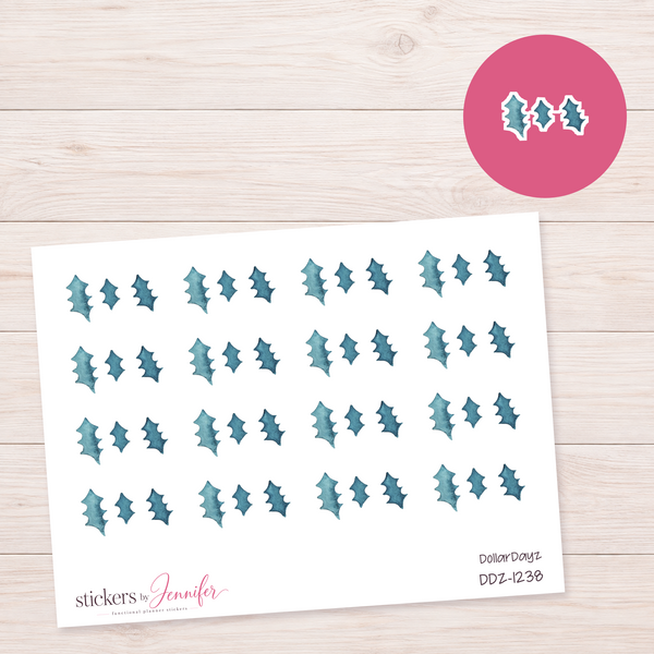 Teal Holly Leaves Planner Stickers | DDZ-1238