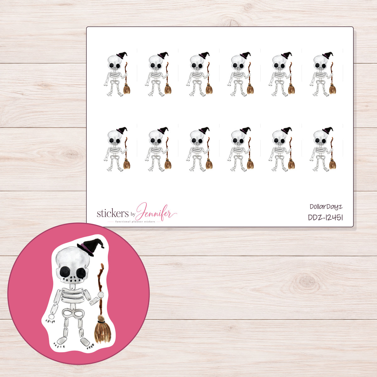 DDZ-12451 planner sticker sheet with enlarged sticker detail
