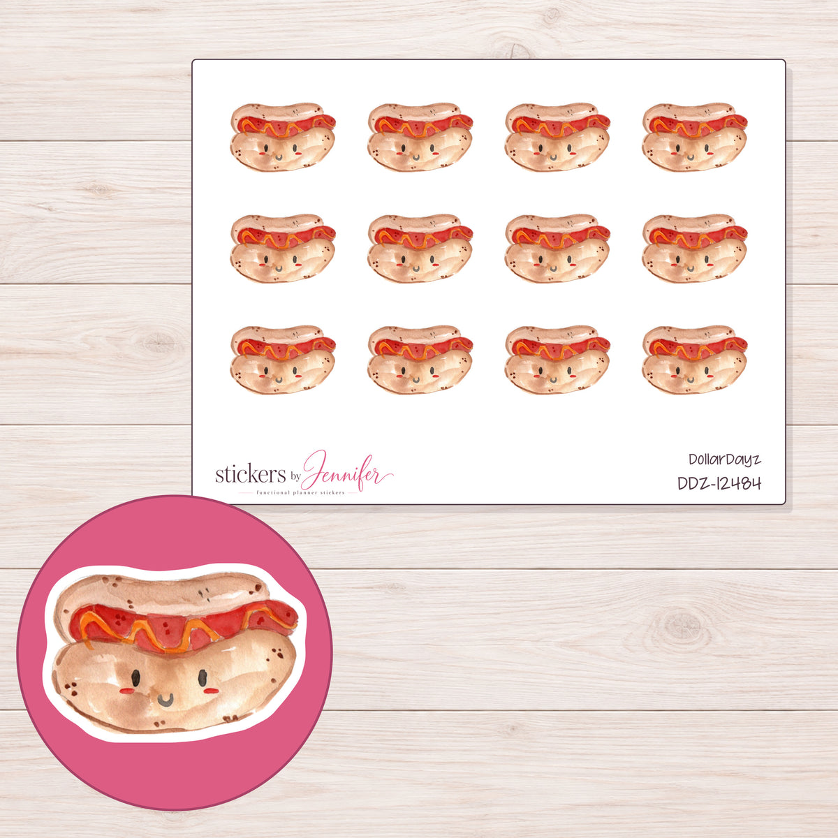 DDZ-12484 planner sticker sheet with enlarged sticker detail