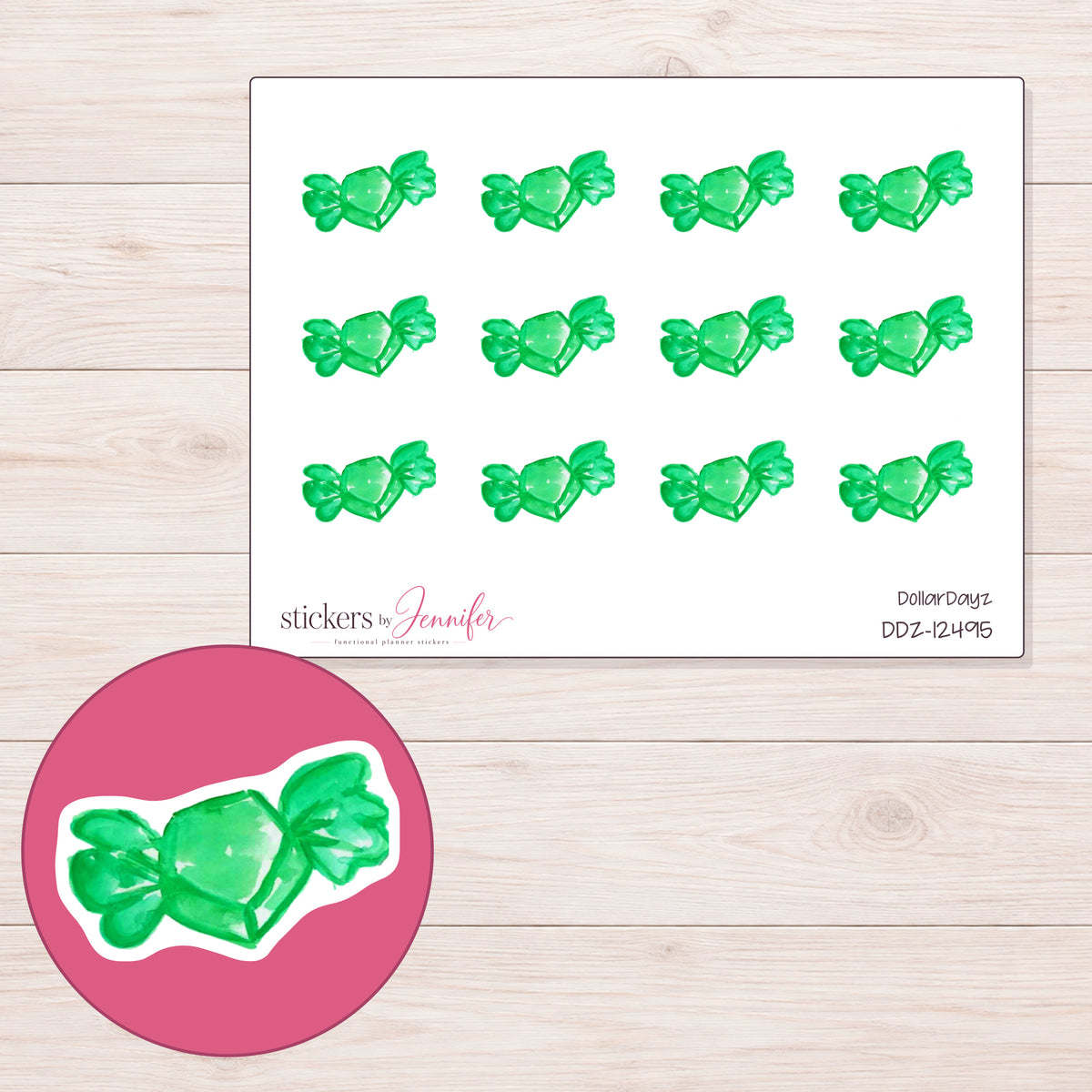 DDZ-12495 planner sticker sheet with enlarged sticker detail