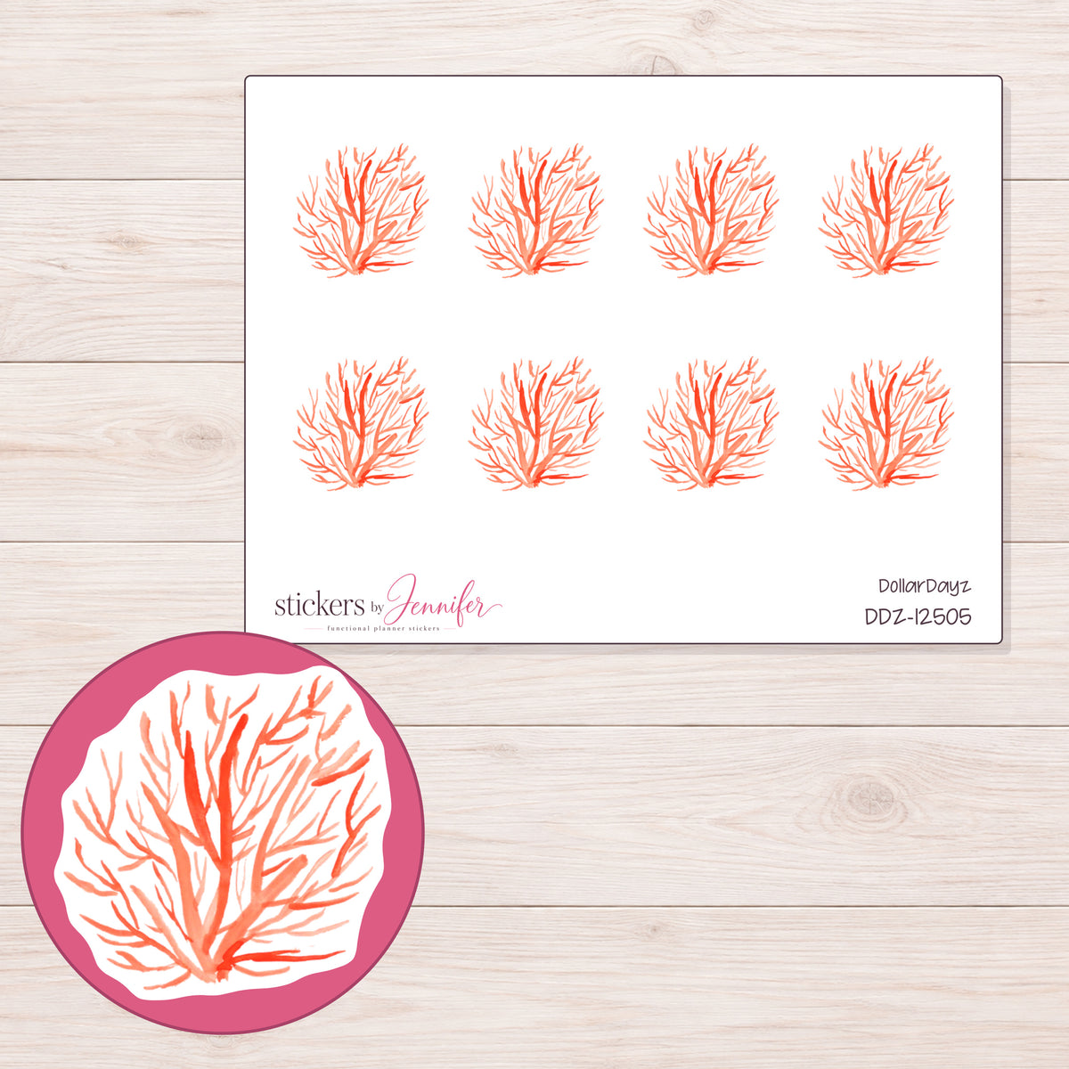 DDZ-12505 planner sticker sheet with enlarged sticker detail