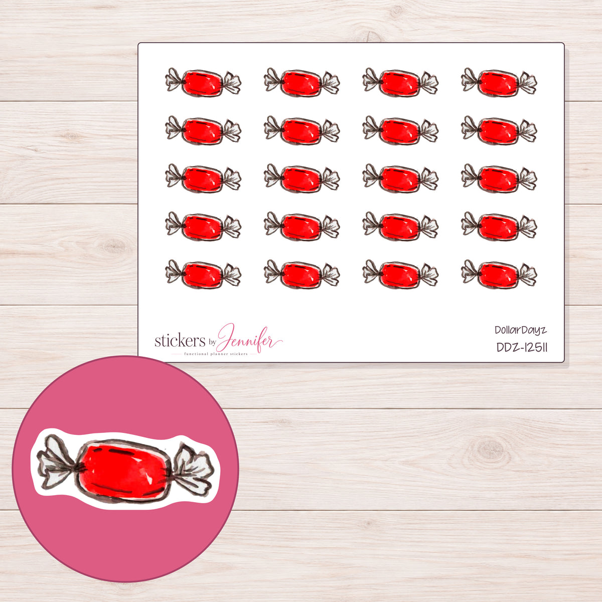 DDZ-12511 planner sticker sheet with enlarged sticker detail