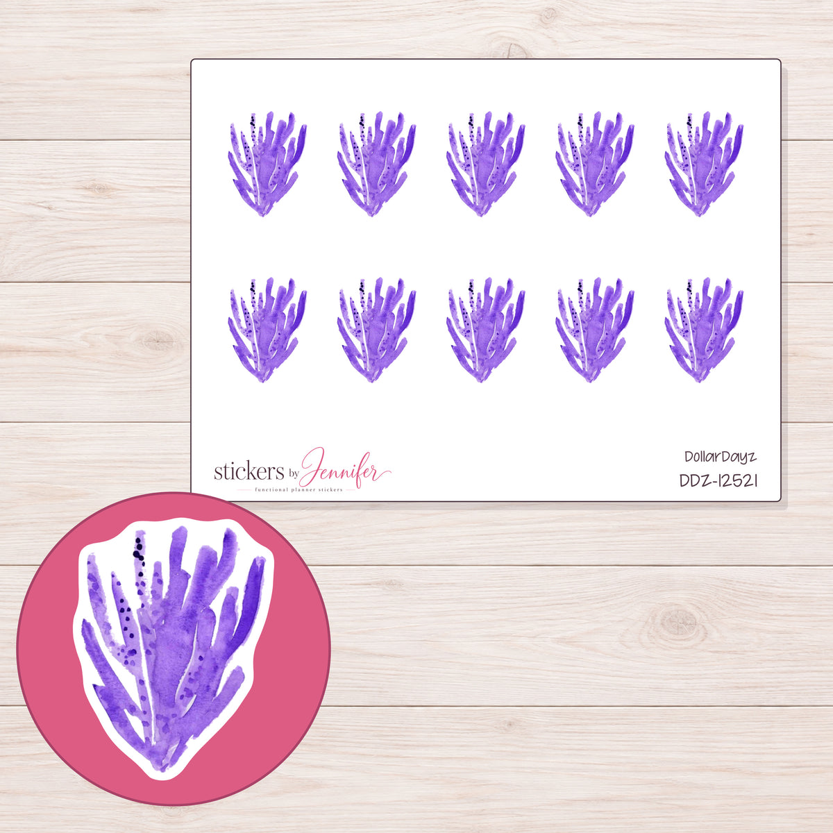 DDZ-12521 planner sticker sheet with enlarged sticker detail