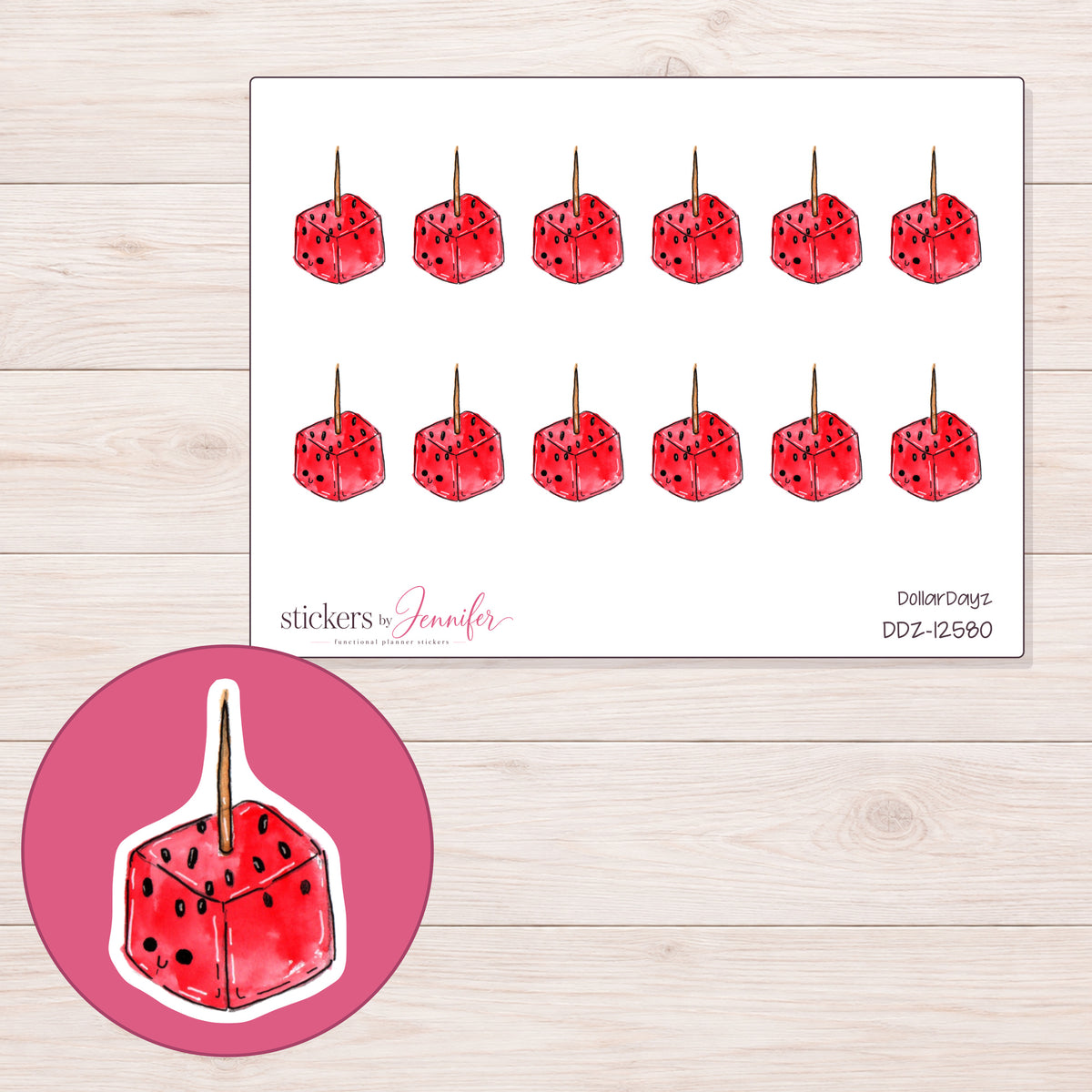 DDZ-12580 planner sticker sheet with enlarged sticker detail
