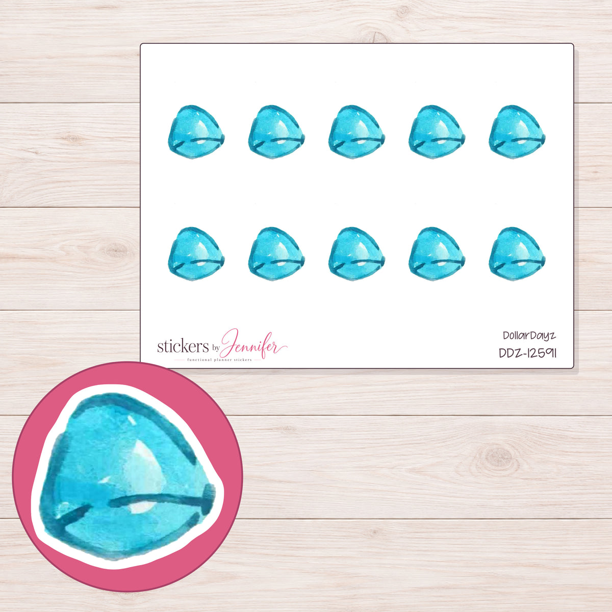 DDZ-12591 planner sticker sheet with enlarged sticker detail
