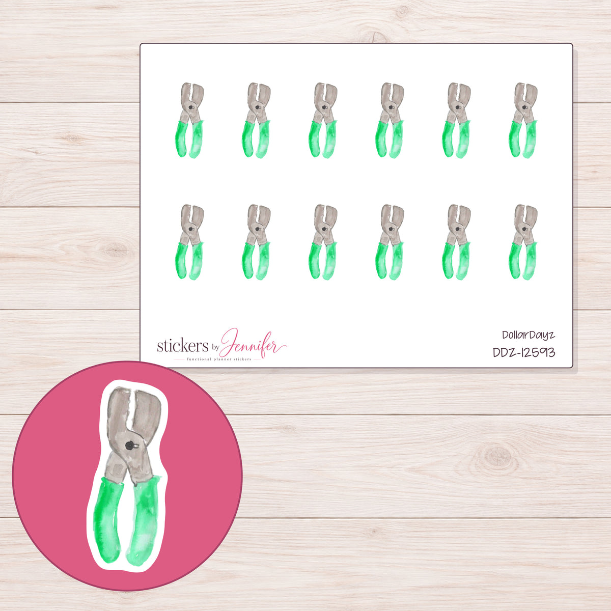 DDZ-12593 planner sticker sheet with enlarged sticker detail