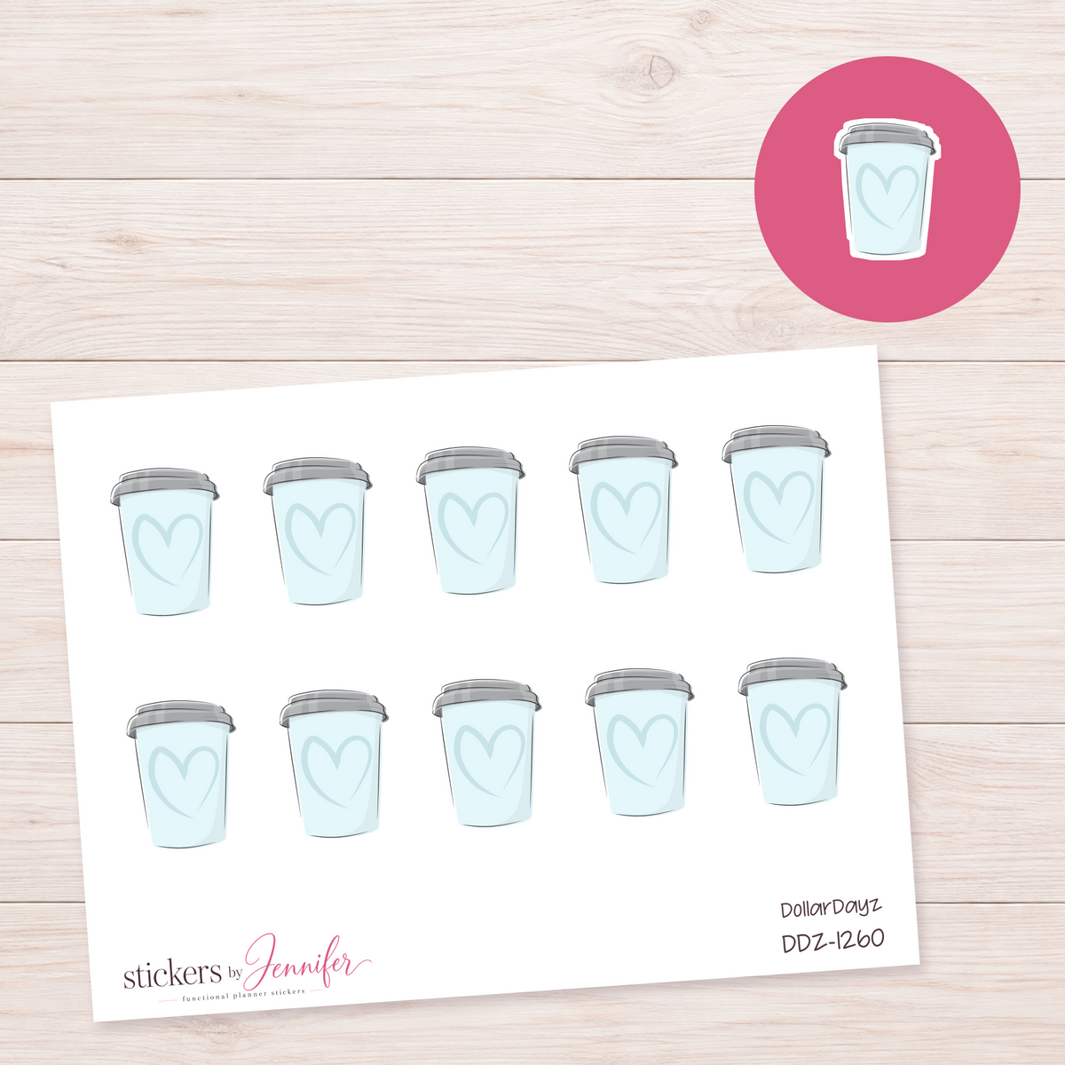 Pale Blue Heart Cup Planner Stickers | DDZ-1260