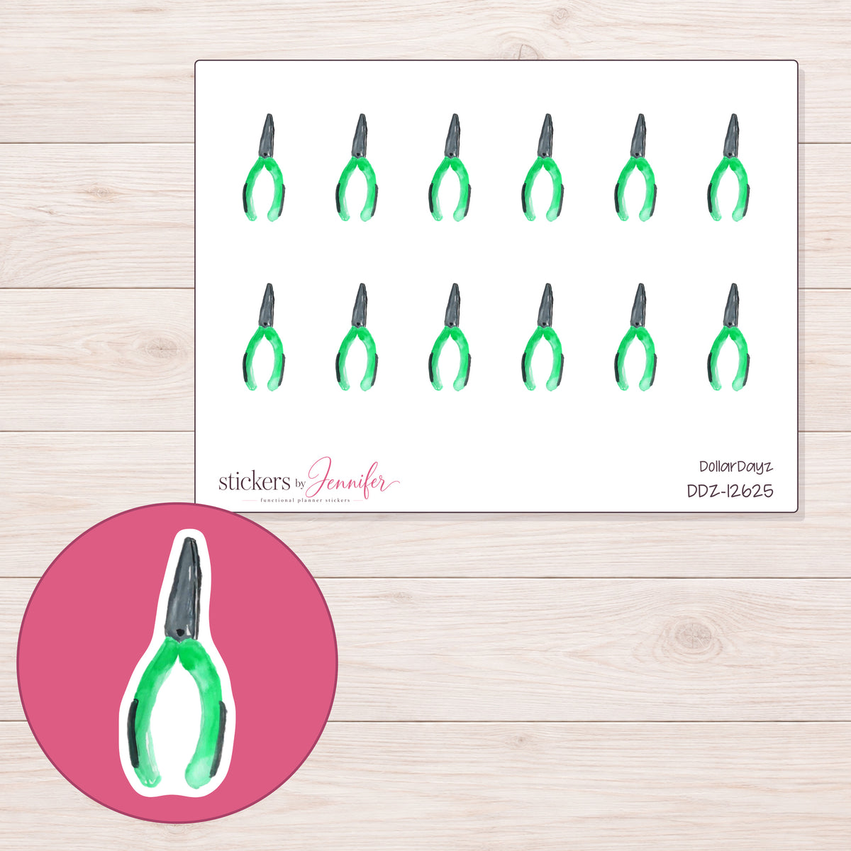 DDZ-12625 planner sticker sheet with enlarged sticker detail