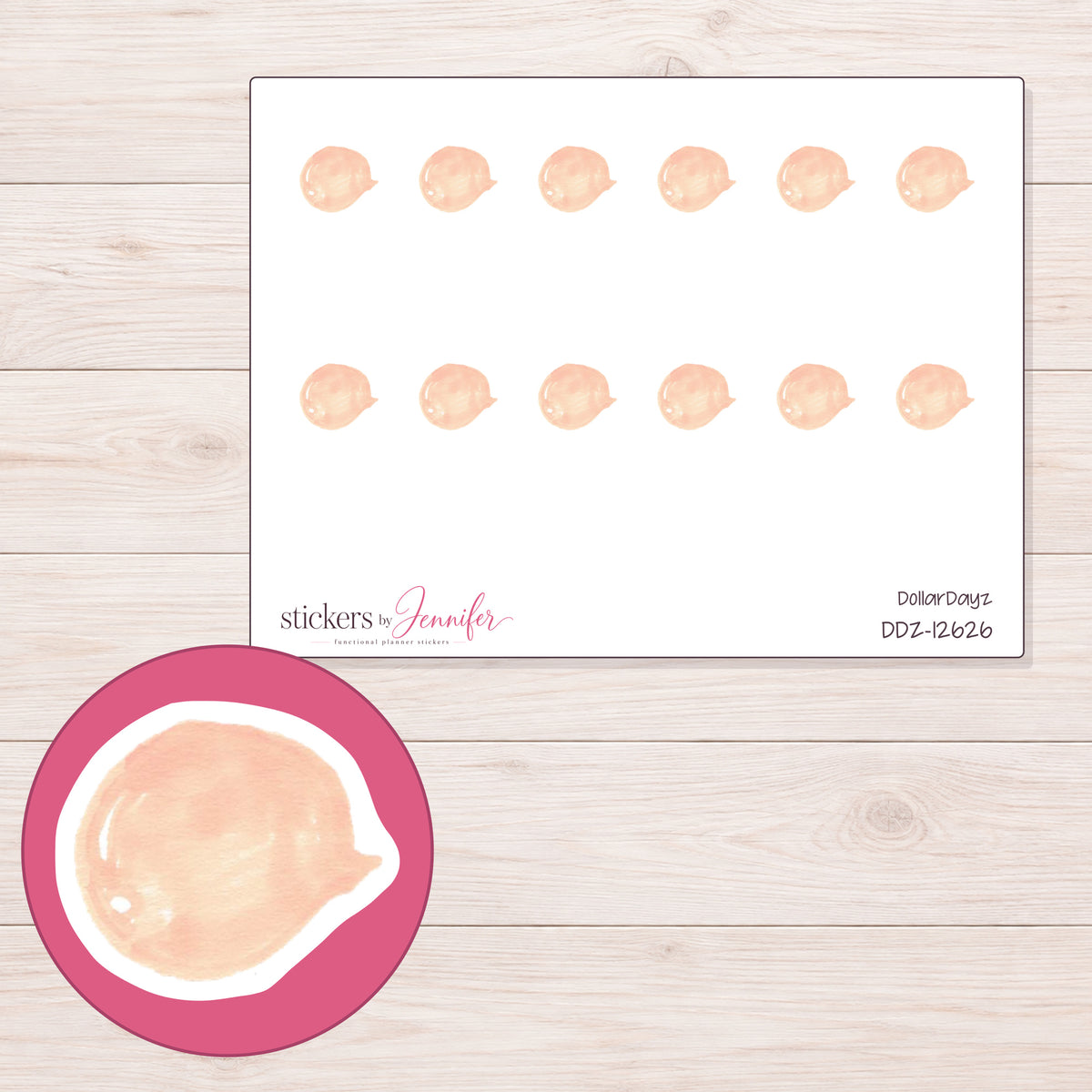 DDZ-12626 planner sticker sheet with enlarged sticker detail