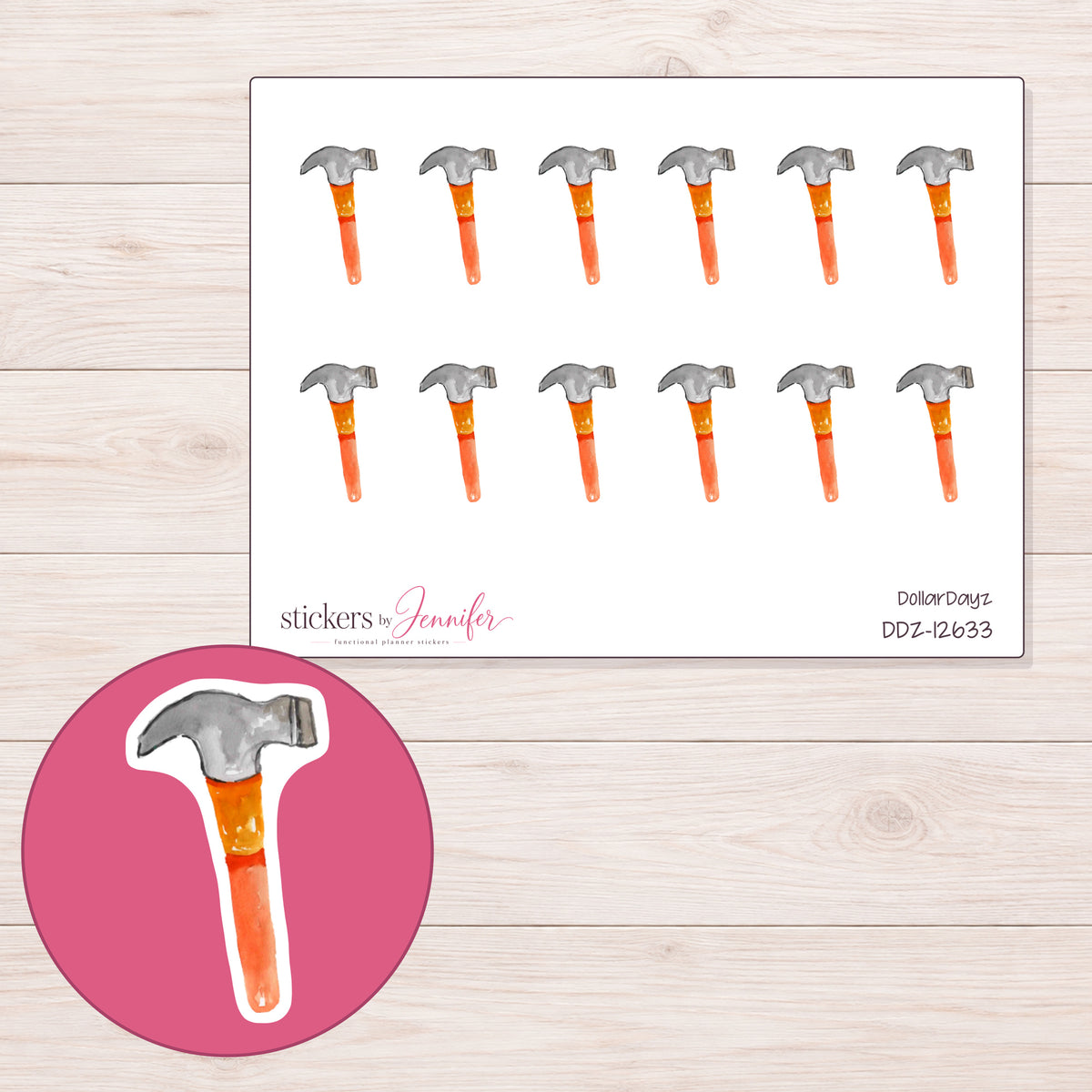 DDZ-12633 planner sticker sheet with enlarged sticker detail