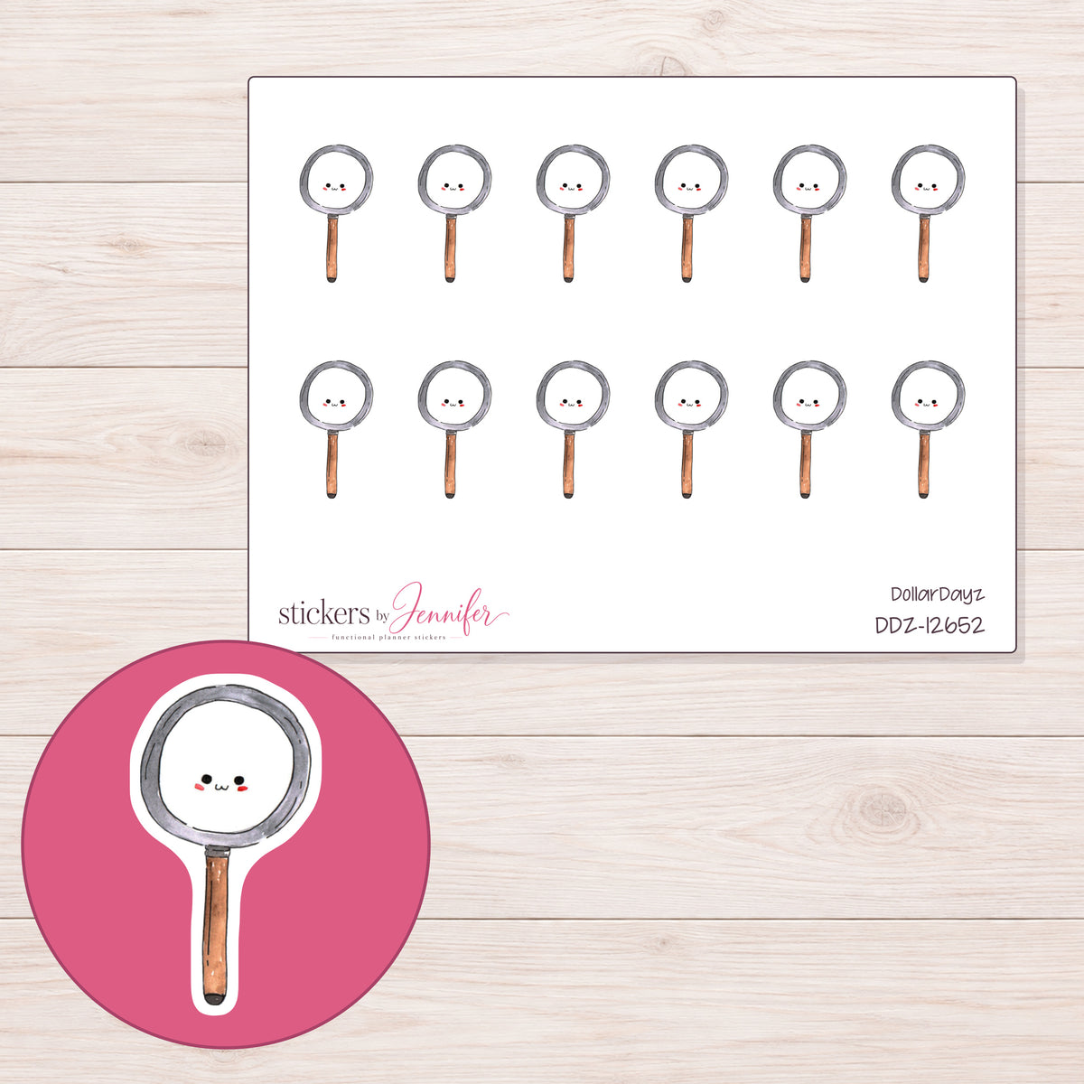 DDZ-12652 planner sticker sheet with enlarged sticker detail