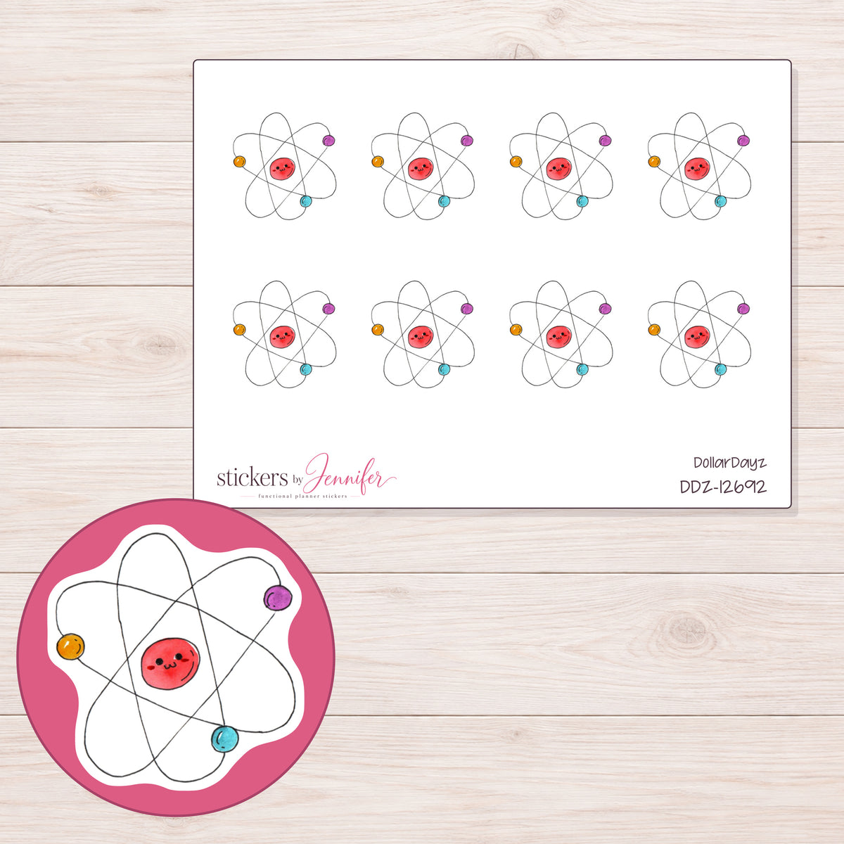 DDZ-12692 planner sticker sheet with enlarged sticker detail