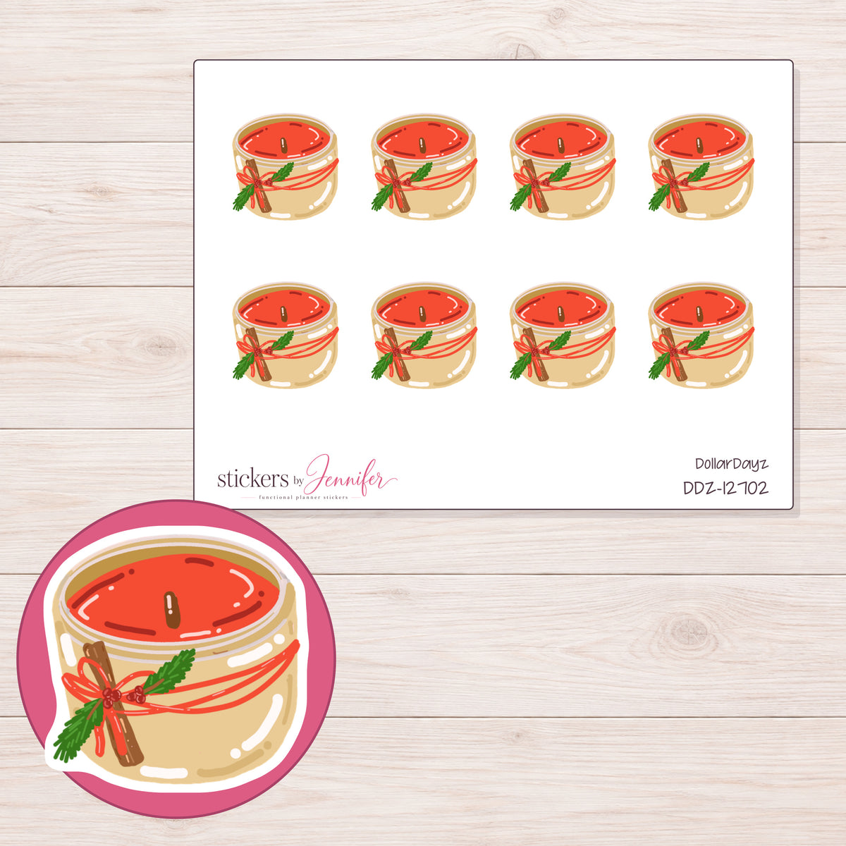 DDZ-12702 planner sticker sheet with enlarged sticker detail