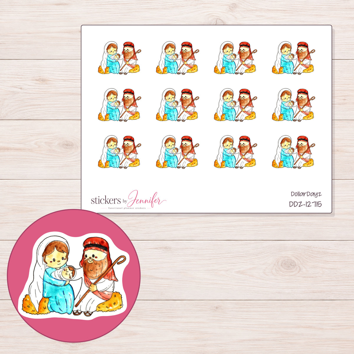 DDZ-12715 planner sticker sheet with enlarged sticker detail