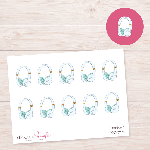 Mint and White Headphones Planner Stickers | DDZ-1272