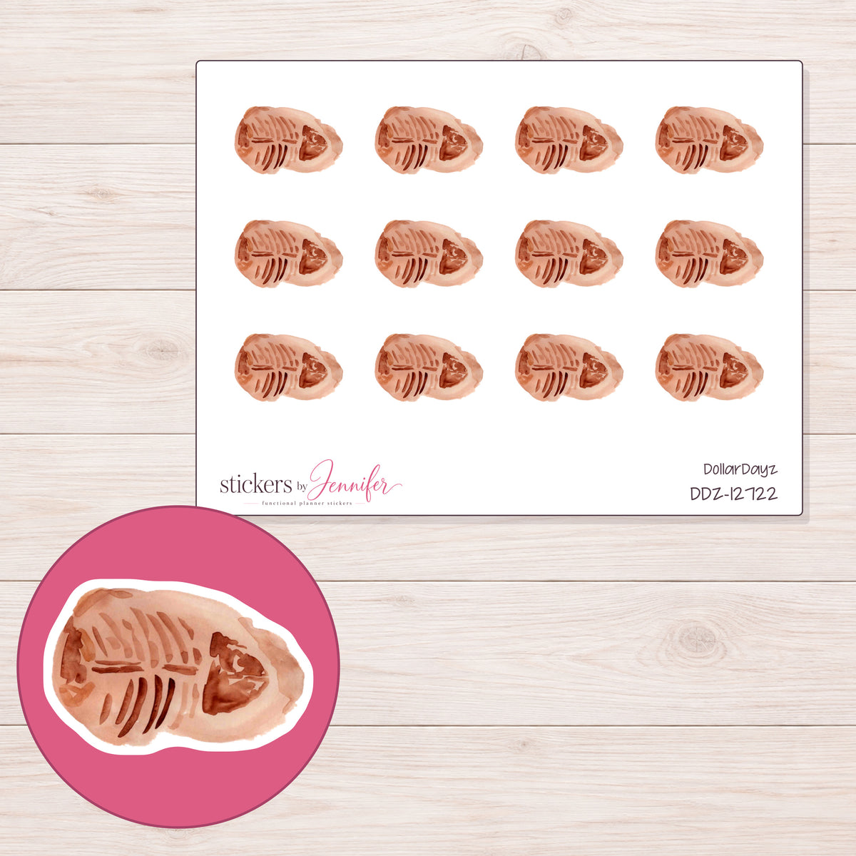 DDZ-12722 planner sticker sheet with enlarged sticker detail