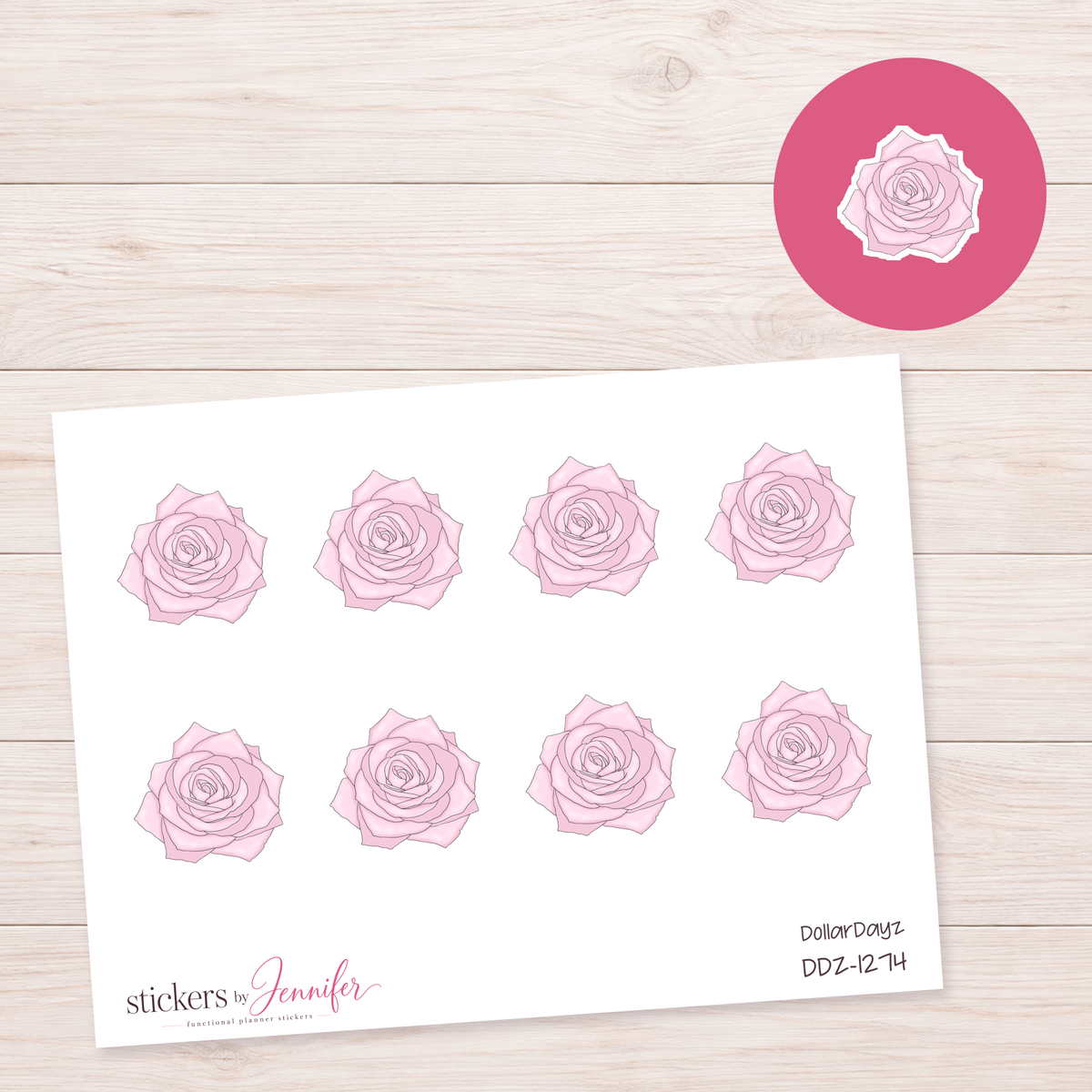 Light Pink Rose Planner Stickers | DDZ-1274